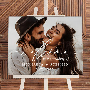 Modern Handwritten Script & Photo Wedding Welcome Foam Board