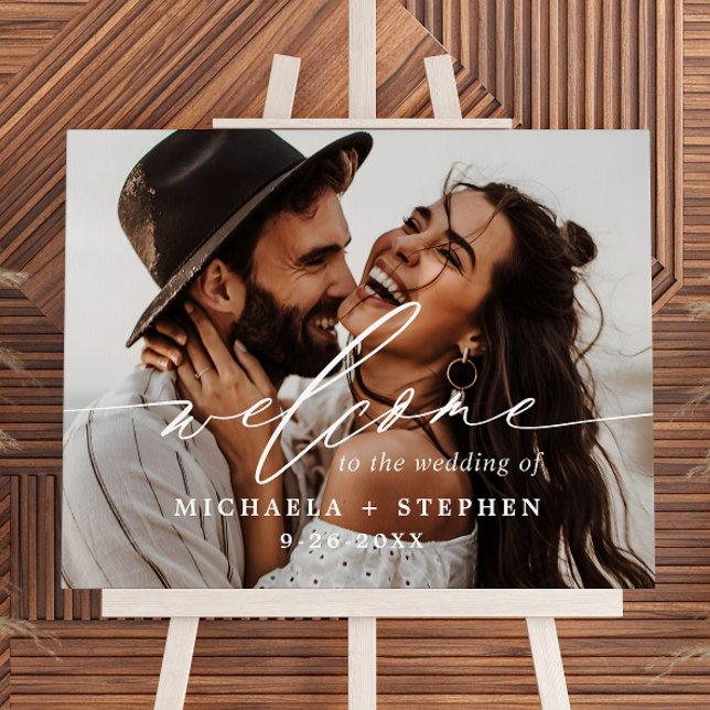 Modern Handwritten Script & Photo Wedding Welcome Foam Board (Creator Uploaded)