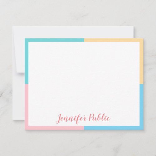 Modern Handwritten Script Pink Yellow Blue Green Note Card