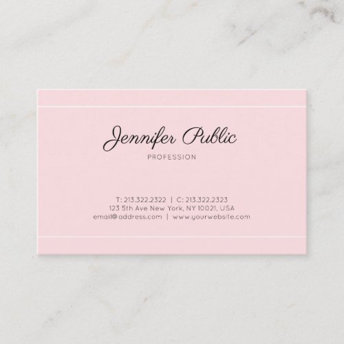 Modern Handwritten Script Plain Elegant Pink Luxe Business Card