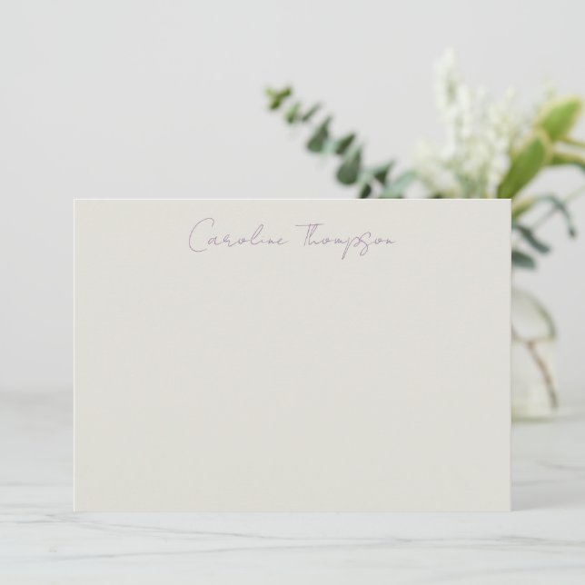 Modern Handwritten Script Purple Personalized Name Note Card (Standing Front)