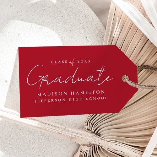Modern Handwritten Script Red Graduation Gift Tags