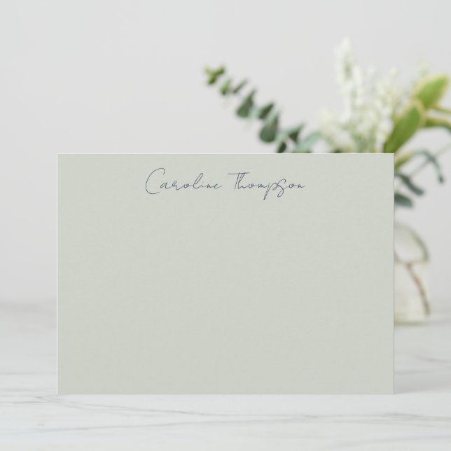 Modern Handwritten Script Sage Personalized Name Note Card (Standing Front)