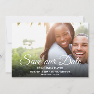 Modern Handwritten script Save our Date photo card