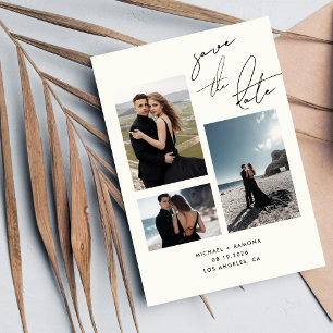 Modern Handwritten Script Three Photo Wedding Save The Date
