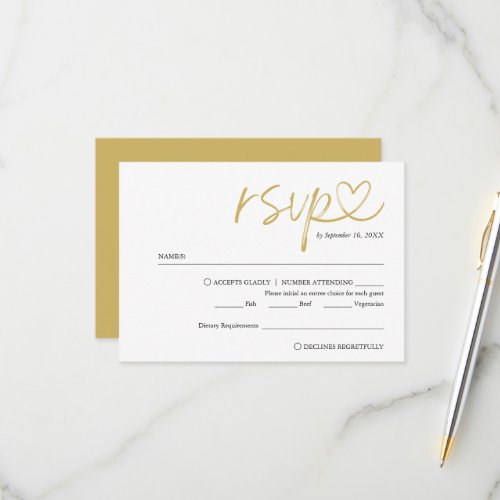 Modern Handwritten Script w Meal Choice Wedding RSVP Card