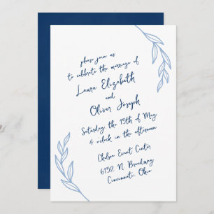 Modern Handwritten Script Wedding Invitations Blue