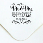 Modern Handwritten Script Wedding Monogram Self-inking Stamp<br><div class="desc">Rustic chic wedding monogram design features bold and playful handwritten Mr and Mrs calligraphy script typography and scroll design accents. Personalize the elegant custom text with the bride and groom names,  married last name,  and wedding date.</div>