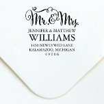 Modern Handwritten Script Wedding Monogram Self-inking Stamp<br><div class="desc">Rustic chic wedding return address design features bold and playful handwritten Mr and Mrs calligraphy script typography and scroll design accents. Personalize the elegant custom monogram with your married last name and return address text for your casual wedding day.</div>