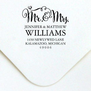 Modern Handwritten Script Wedding Monogram Self-inking Stamp