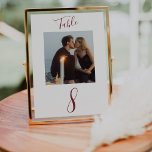 Modern Handwritten Script Wedding Photo Table Numb Table Number<br><div class="desc">An elegant modern handwritten calligraphy script in a deep marsala red color with photo makes this an excellent addition and keepsake to your wedding table.  Easily personalize with your photo and number(s) of choice.</div>