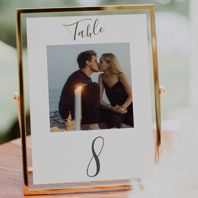 Modern Handwritten Script Wedding Photo Table Number (Creator Uploaded)
