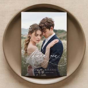 Modern Handwritten Script Wedding Photo Thank You Card