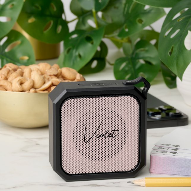 Modern Handwritten Signature Script Blush Bluetooth Speaker (Insitu(Table))