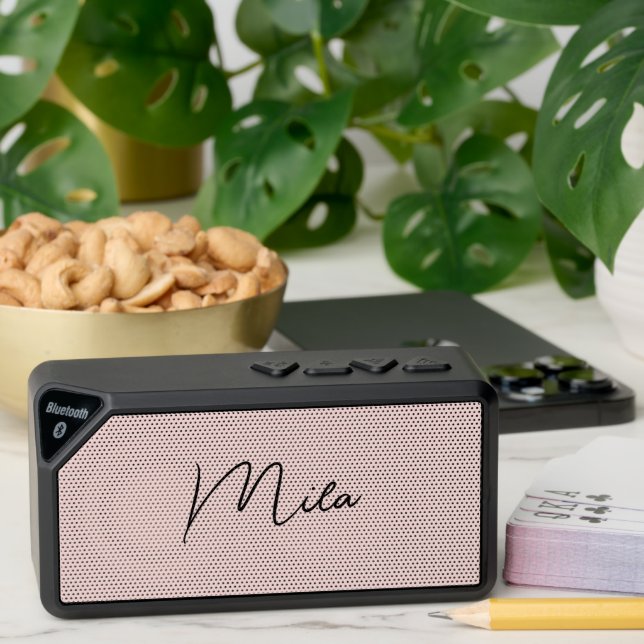 Modern Handwritten Signature Script Blush Bluetooth Speaker (Insitu(Table))