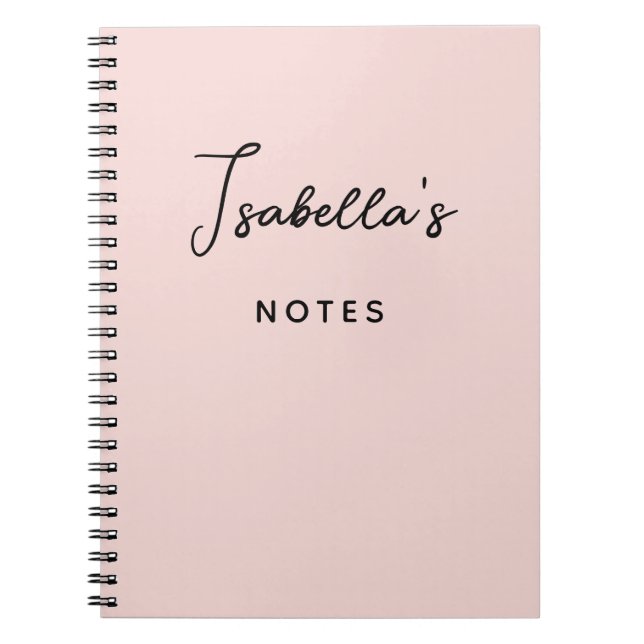 Modern Handwritten Signature Script Blush Notebook (Front)