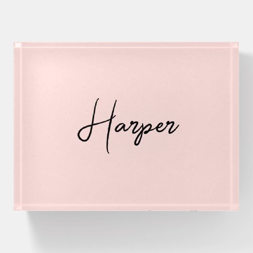 Modern Handwritten Signature Script Blush Paperweight