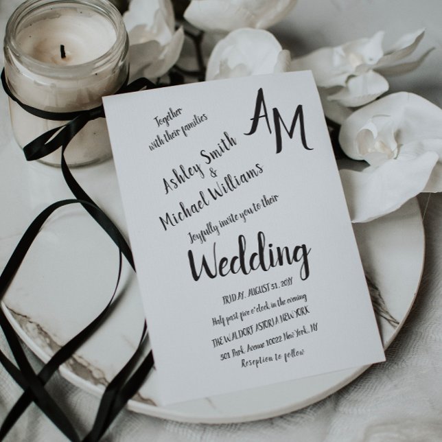 Modern Handwritten Simple Black and White Wedding Invitation (Creator Uploaded)