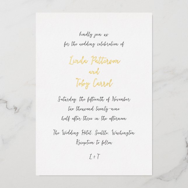 Modern Handwritten Simple Wedding Foil Invitation (Front)
