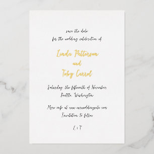 Modern Handwritten Simple Wedding Save the Date Foil Invitation