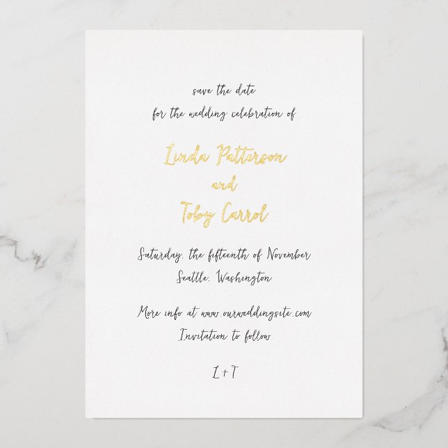 Modern Handwritten Simple Wedding Save the Date Foil Invitation (Front)