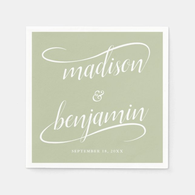Modern Handwritten Swash Calligraphy Wedding Napkins (Front)