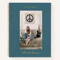 Modern Handwritten Teal Blue Gold Frame Notebook