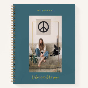 Modern Handwritten Teal Blue Gold Frame Notebook