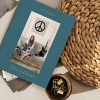 Modern Handwritten Teal Blue Gold Frame