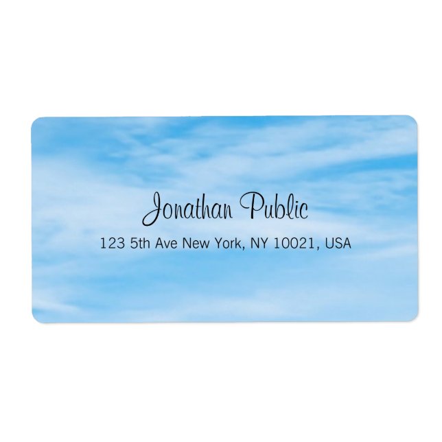 Modern Handwritten Template Trendy Blue Sky Clouds Label (Front)