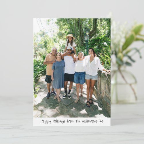 Modern Handwritten Three Family Photo Christmas Holiday Card