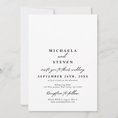 Modern Handwritten Typography No Photo Wedding Invitation