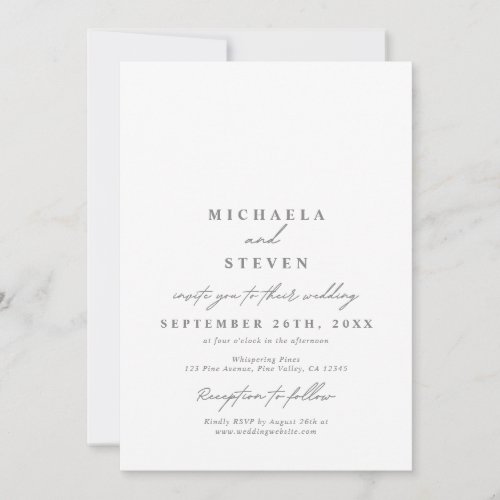 Modern Handwritten Typography No Photo Wedding Invitation