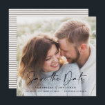 Modern handwritten typography wedding 1 photo save save the date<br><div class="desc">Modern classy typography bold wedding save the date1 photo card. With modern,  elegant typography and striped backer design. Colors can be customized.</div>