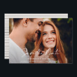 Modern handwritten typography wedding 1 photo save save the date<br><div class="desc">Modern classy typography bold wedding save the date1 photo card. With modern,  elegant typography and striped backer design. Colors can be customized.</div>