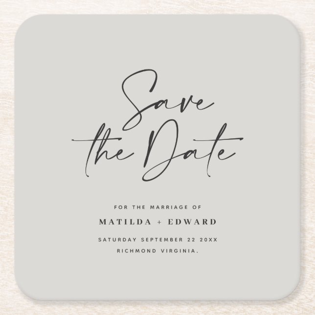 Modern handwritten typography wedding announcement square paper coaster (Front)