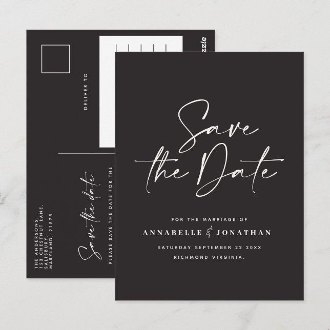 Modern handwritten typography wedding black white postcard (Front/Back)