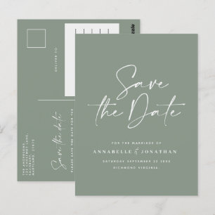 Modern handwritten typography wedding green postcard