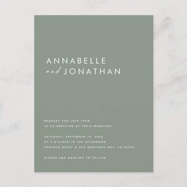 Modern handwritten typography wedding sage green postcard (Front)