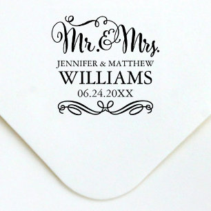 Modern Handwritten Wedding Couple Monogram Self-inking Stamp