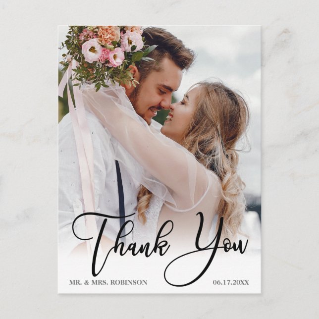 Modern Handwritten Wedding Photo Thank You Postcard (Front)