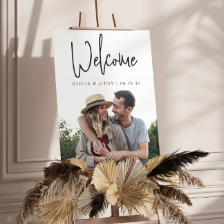 Modern Handwritten Wedding Photo Welcome Sign
