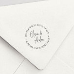 Modern Handwritten Wedding Return Address Self-inking Stamp<br><div class="desc">Designed to match our Modern Handwritten Script wedding invitations. A beautiful typography based design with a minimalist feel,  featuring modern soft ash black handwritten script and classic serif lettering. Personalize with your names in the center and your return address in a circular layout.</div>