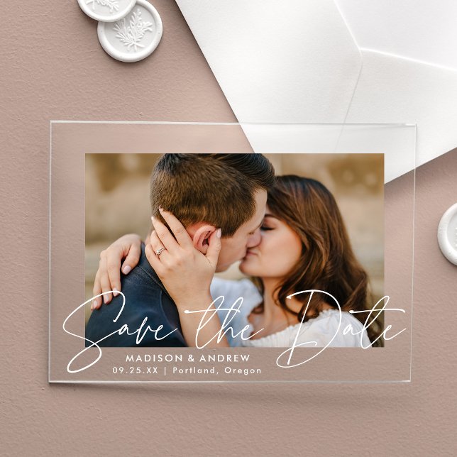 Modern Handwritten White Script Save the Date (Creator Uploaded)