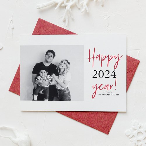 Modern Handwritting Photo Happy New Year 2024 Holiday Card