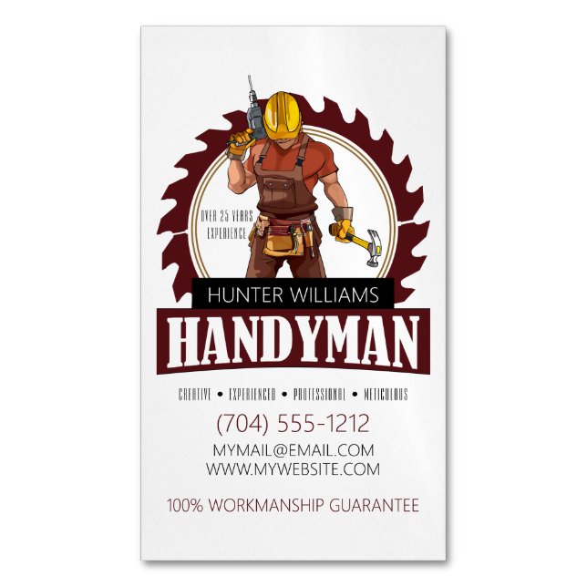 Modern Handyman Maintenance Contractor Tools Business Card Magnet (Front Vertical)