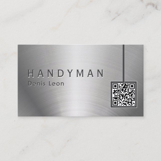 Modern Handyman Metallic Stainless Steel QR Code Business Card (Front)