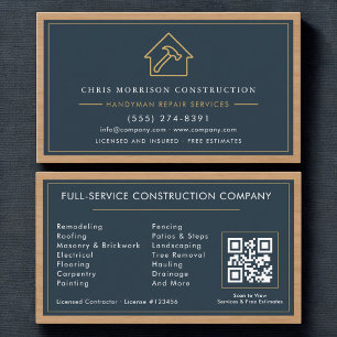 Modern Handyman QR Code Wood Construction  Business Card
