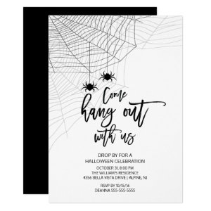 Modern Hang out with us Spider Halloween Party Card