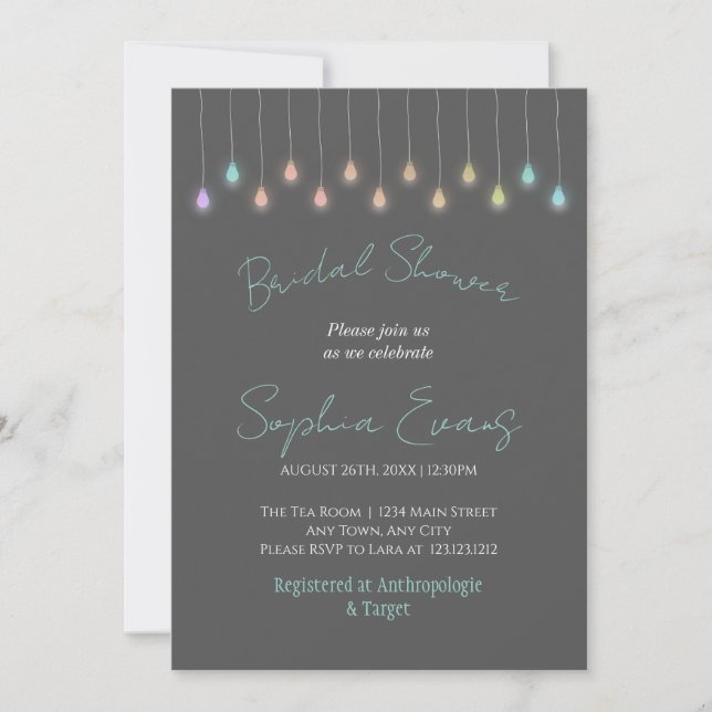 Modern Hanging Lights Gray Bridal Shower Invitation (Front)